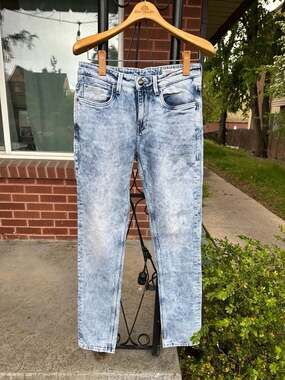 Ed Hardy Men's Acid Wash Slim Fit Distressed Tattoo Pocket Jeans Size 30